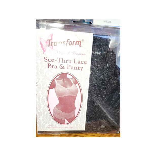 Transform See-Thru Bra & Panty Set Crossdresser Breast Forms Black Small - Picture 4 of 5